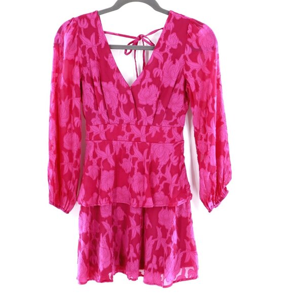 Band Of The Free Fuchsia Peplum Mini Dress Womens XSmall Granny Boho Gypsy NWT - Picture 1 of 11